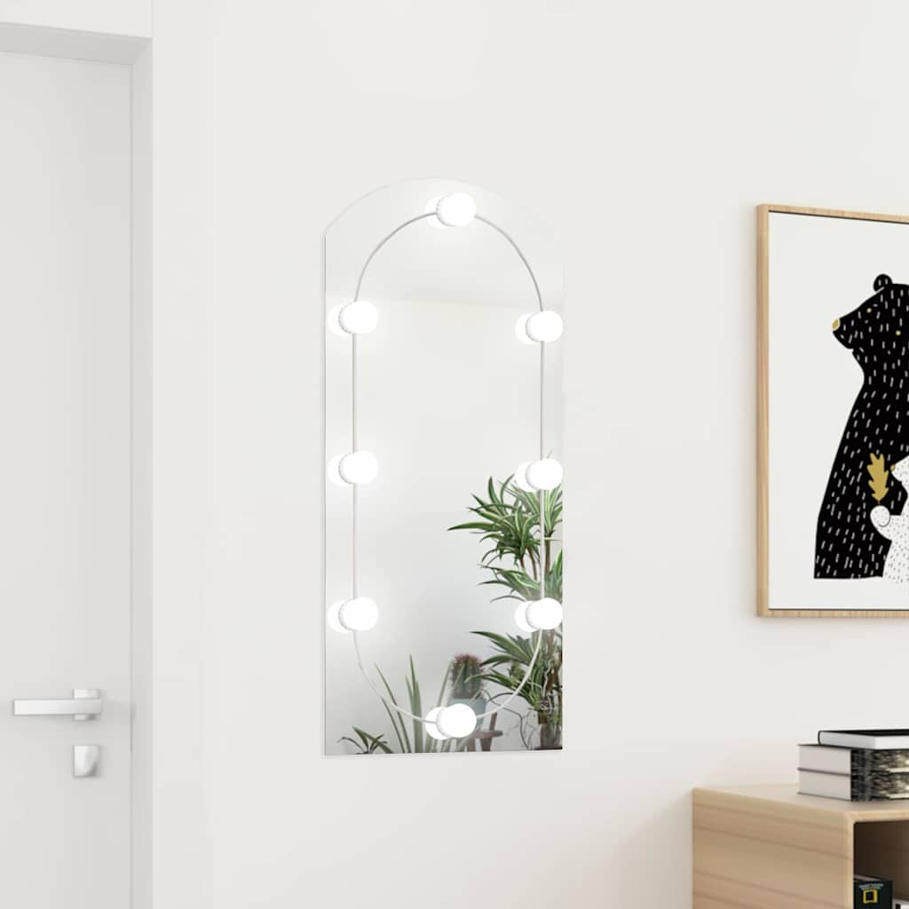 Spiegel mit LED-Leuchten 90x45 cm Glas Bogenförmig