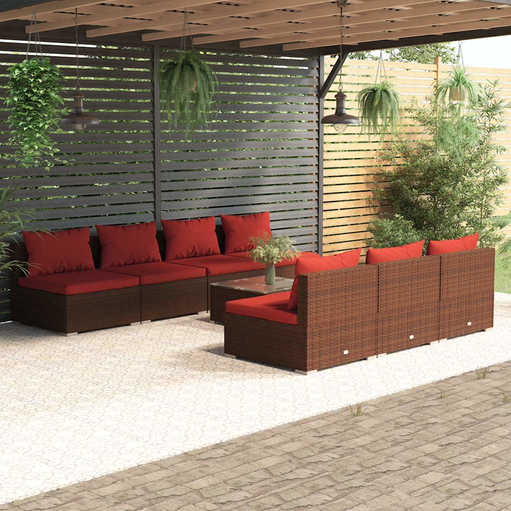 8-tlg. Garten-Lounge-Set mit Kissen Poly Rattan Braun