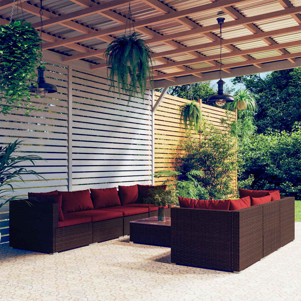 8-tlg. Garten-Lounge-Set mit Kissen Poly Rattan Braun