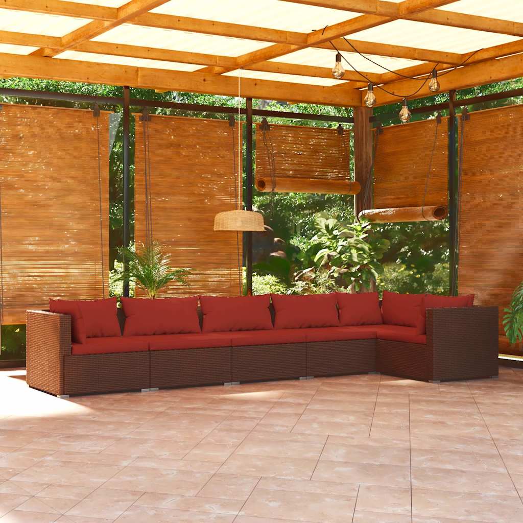 6-tlg. Garten-Lounge-Set mit Auflagen Poly Rattan Braun