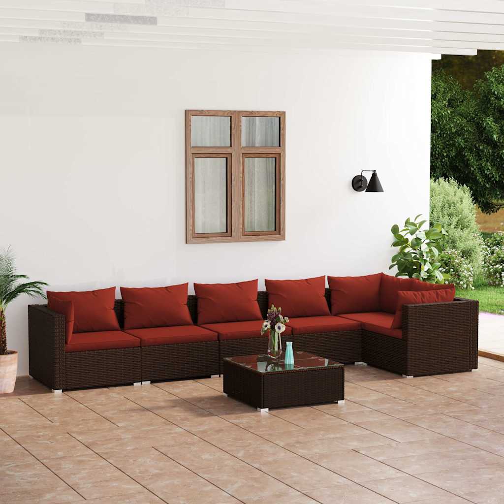 7-tlg. Garten-Lounge-Set mit Kissen Poly Rattan Braun