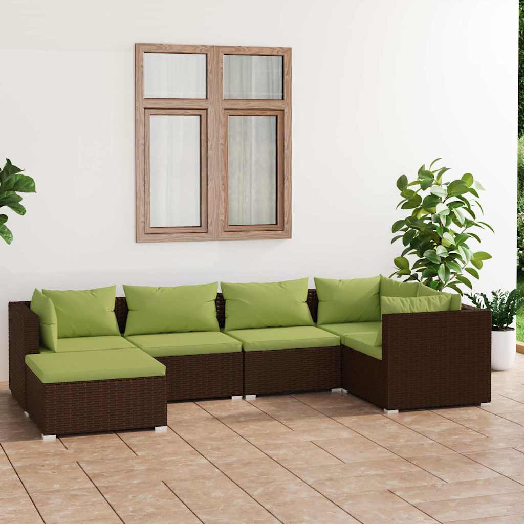 6-tlg. Garten-Lounge-Set mit Auflagen Poly Rattan Braun