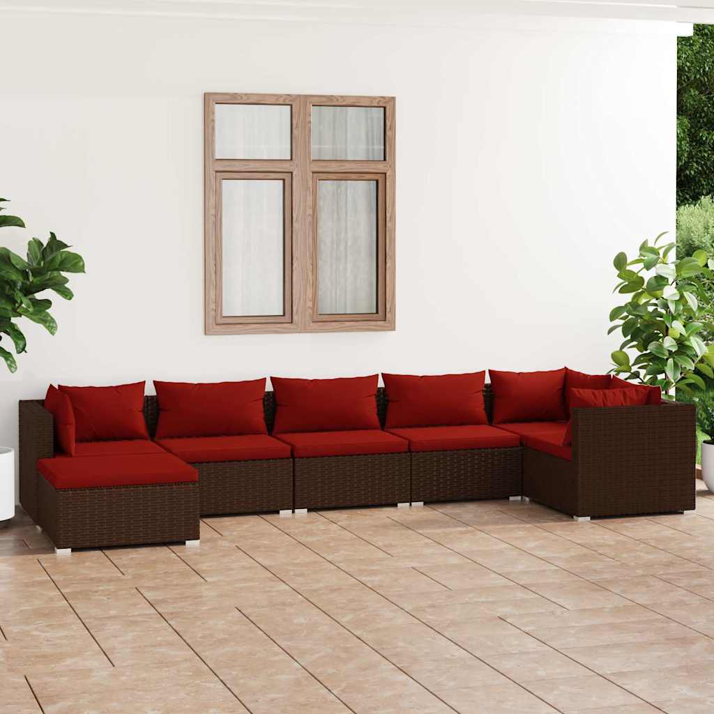 7-tlg. Garten-Lounge-Set mit Kissen Poly Rattan Braun