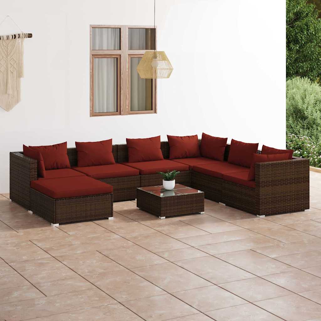 8-tlg. Garten-Lounge-Set mit Kissen Poly Rattan Braun