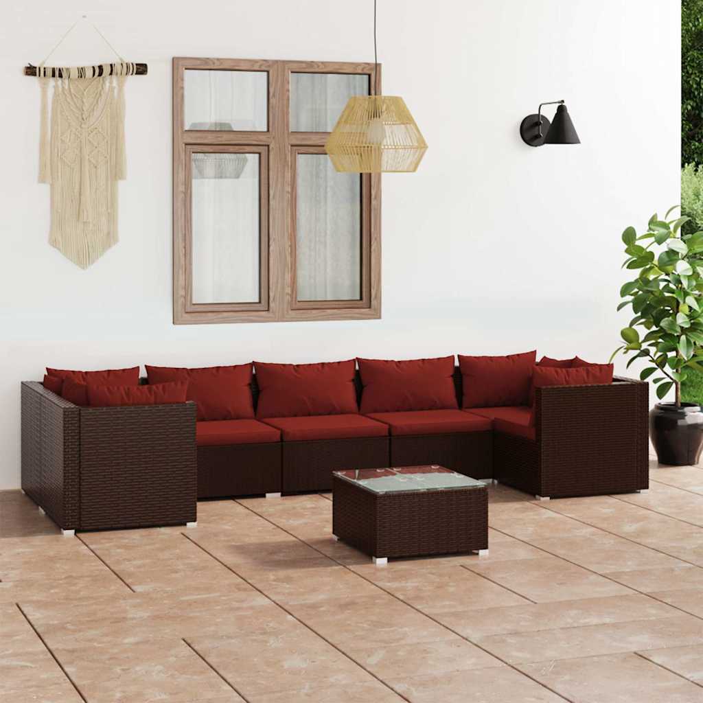 8-tlg. Garten-Lounge-Set mit Kissen Poly Rattan Braun