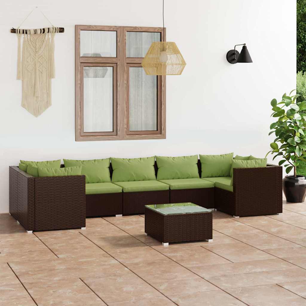 8-tlg. Garten-Lounge-Set mit Kissen Poly Rattan Braun
