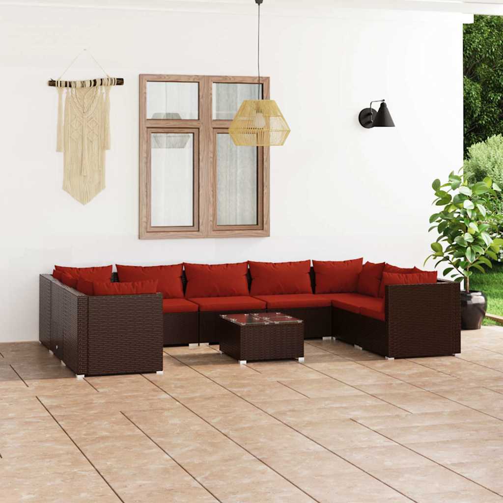 10-tlg. Garten-Lounge-Set mit Kissen Poly Rattan Braun