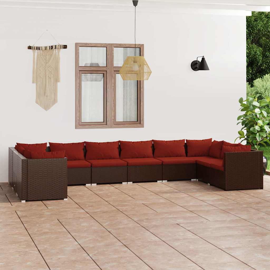 10-tlg. Garten-Lounge-Set mit Kissen Poly Rattan Braun