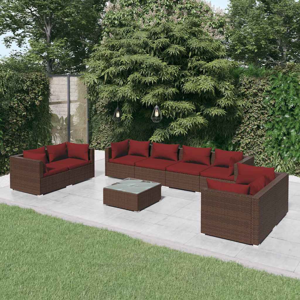 9-tlg. Garten-Lounge-Set mit Kissen Poly Rattan Braun