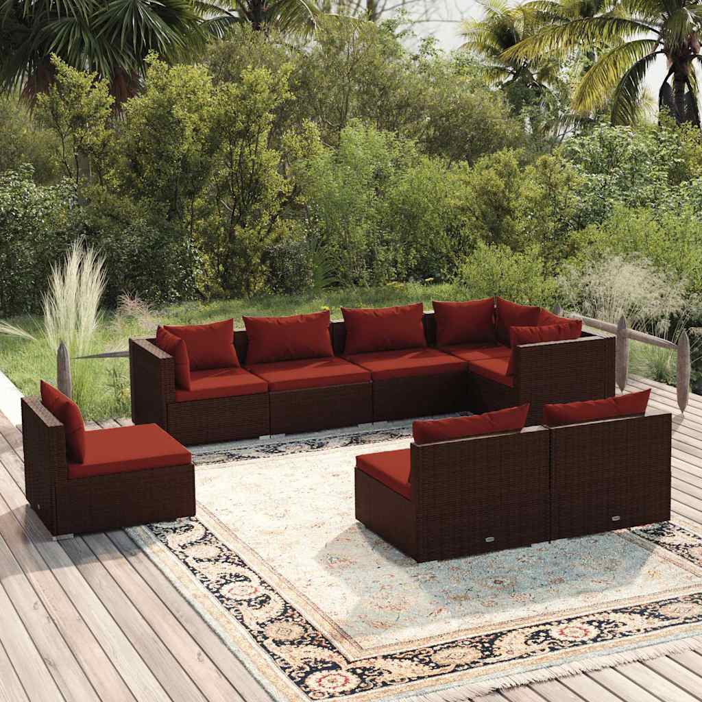 8-tlg. Garten-Lounge-Set mit Kissen Poly Rattan Braun