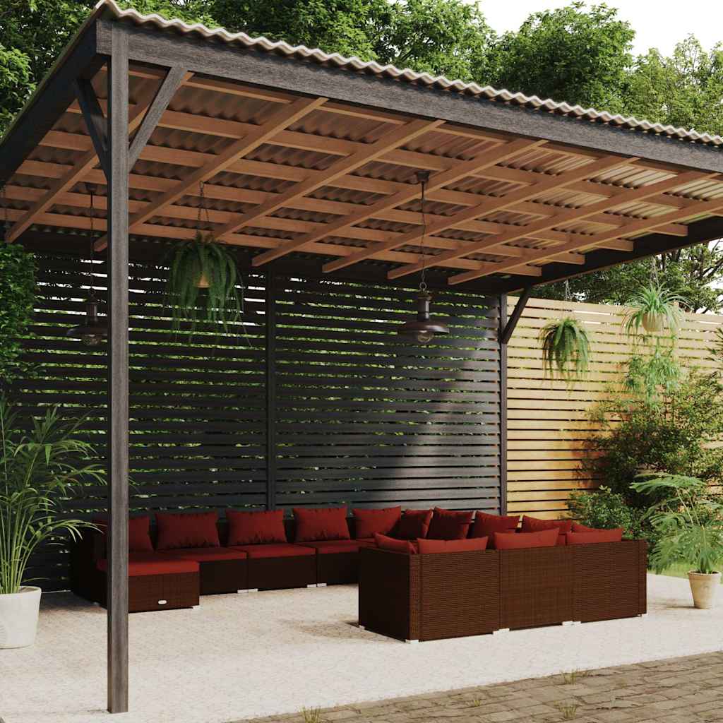 12-tlg. Garten-Lounge-Set mit Kissen Poly Rattan Braun