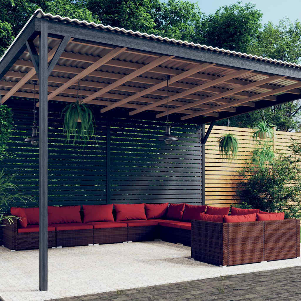 10-tlg. Garten-Lounge-Set mit Kissen Poly Rattan Braun