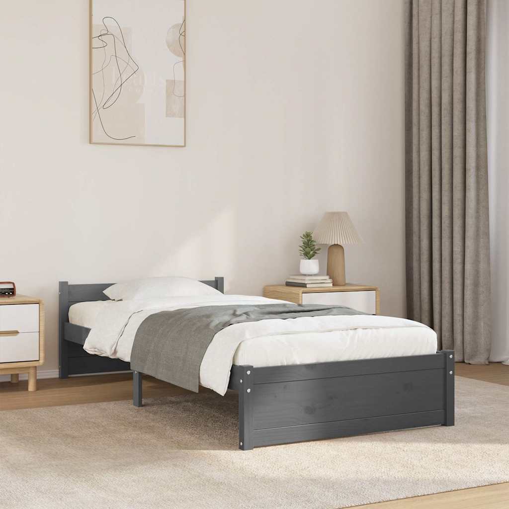 Massivholzbett Grau 75x190 cm
