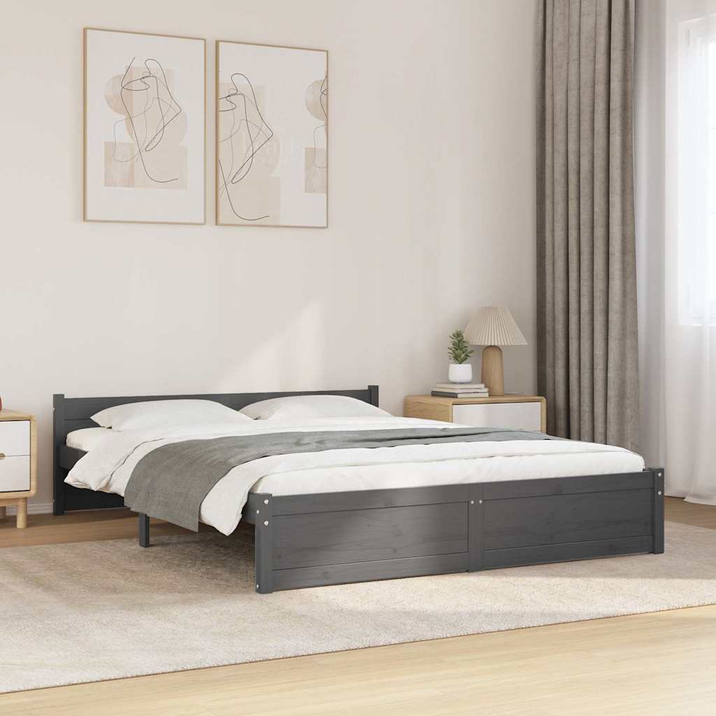 Massivholzbett Grau 135x190 cm
