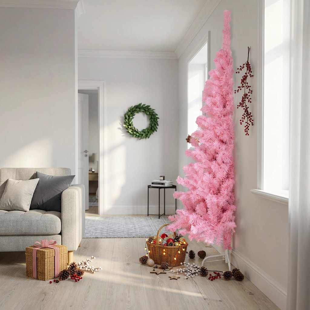 Künstlicher Halb-Weihnachtsbaum mit Ständer Rosa 210 cm PVC