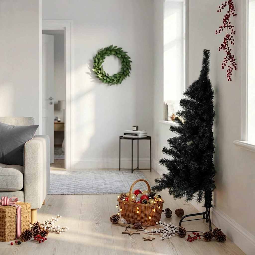 Künstlicher Halb-Weihnachtsbaum mit Ständer Schwarz 120 cm PVC