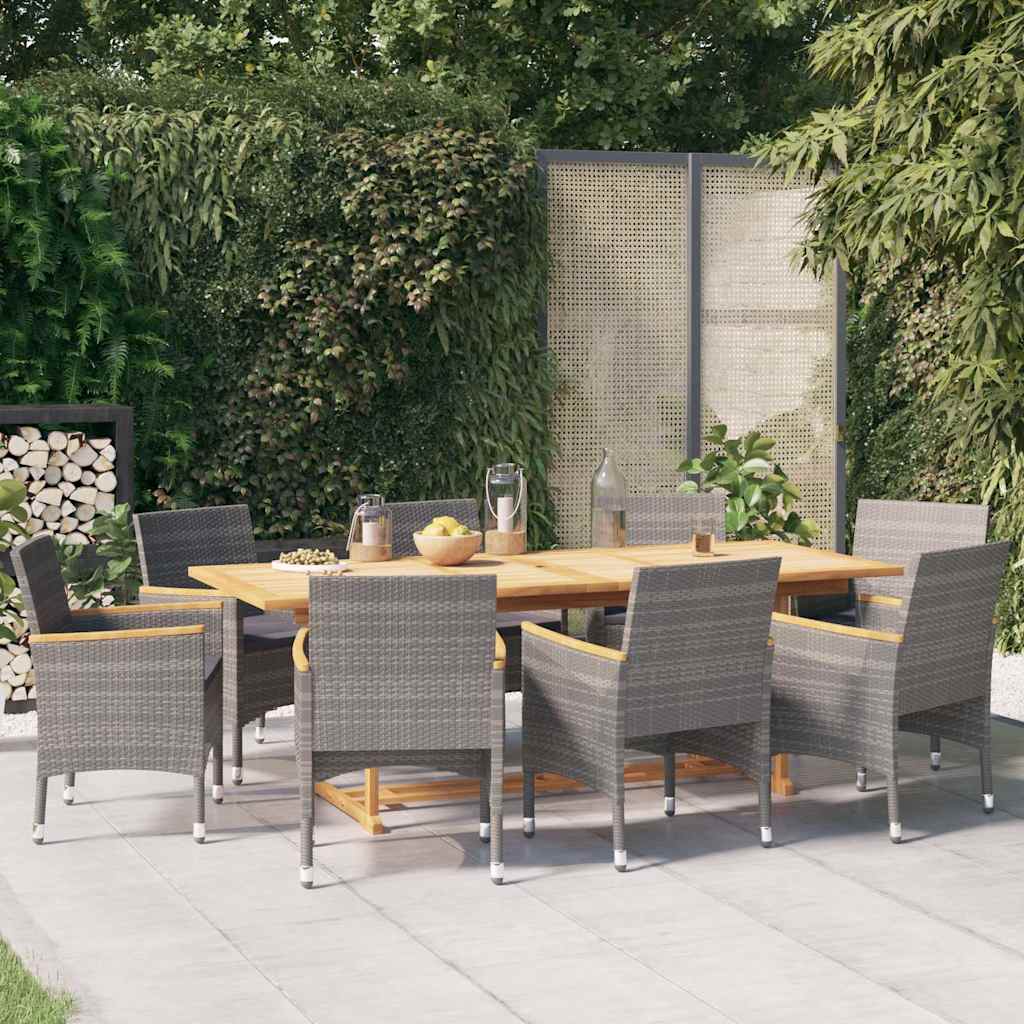 9-tlg. Garten-Essgruppe mit Kissen Grau