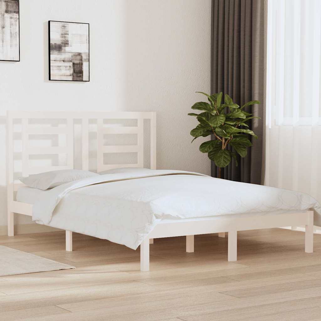 Massivholzbett ohne Matratze Weiß 140x190 cm Kiefernholz