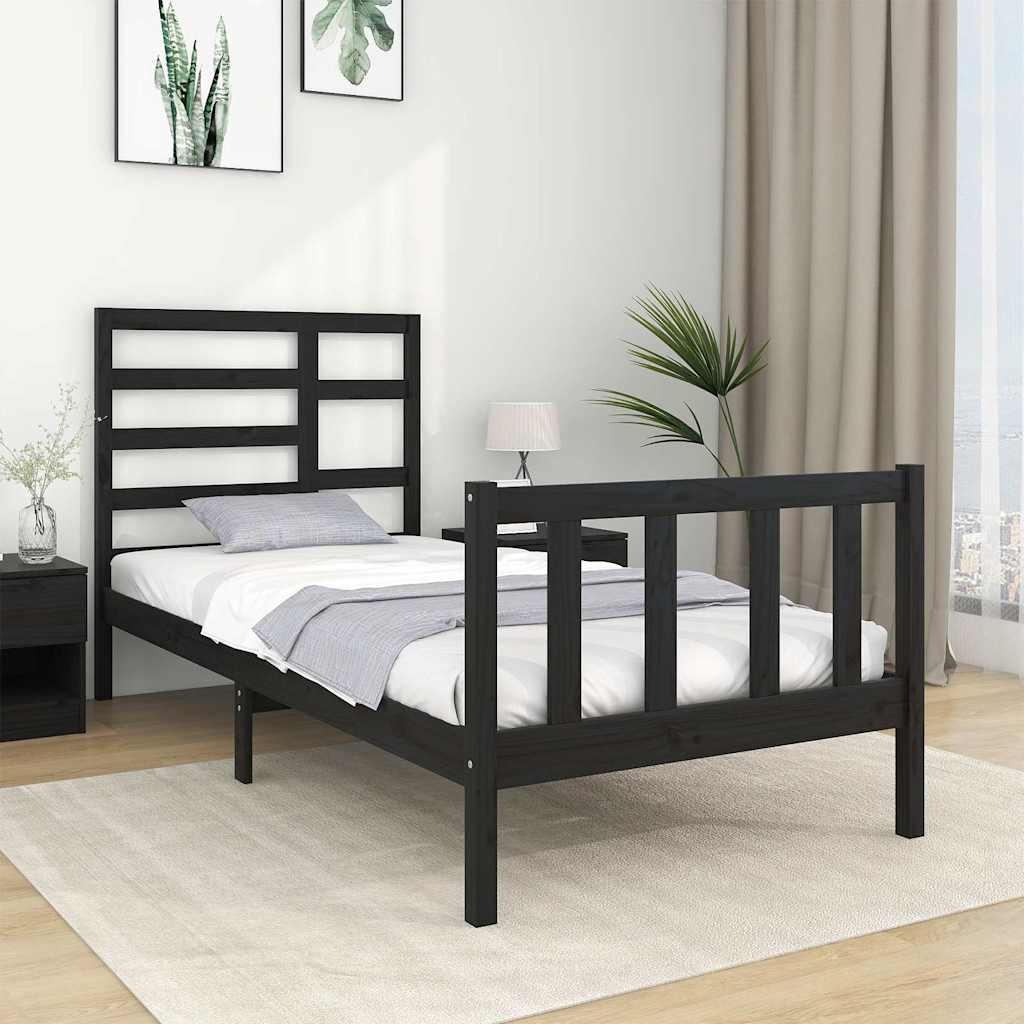Massivholzbett ohne Matratze Schwarz 75x190 cm