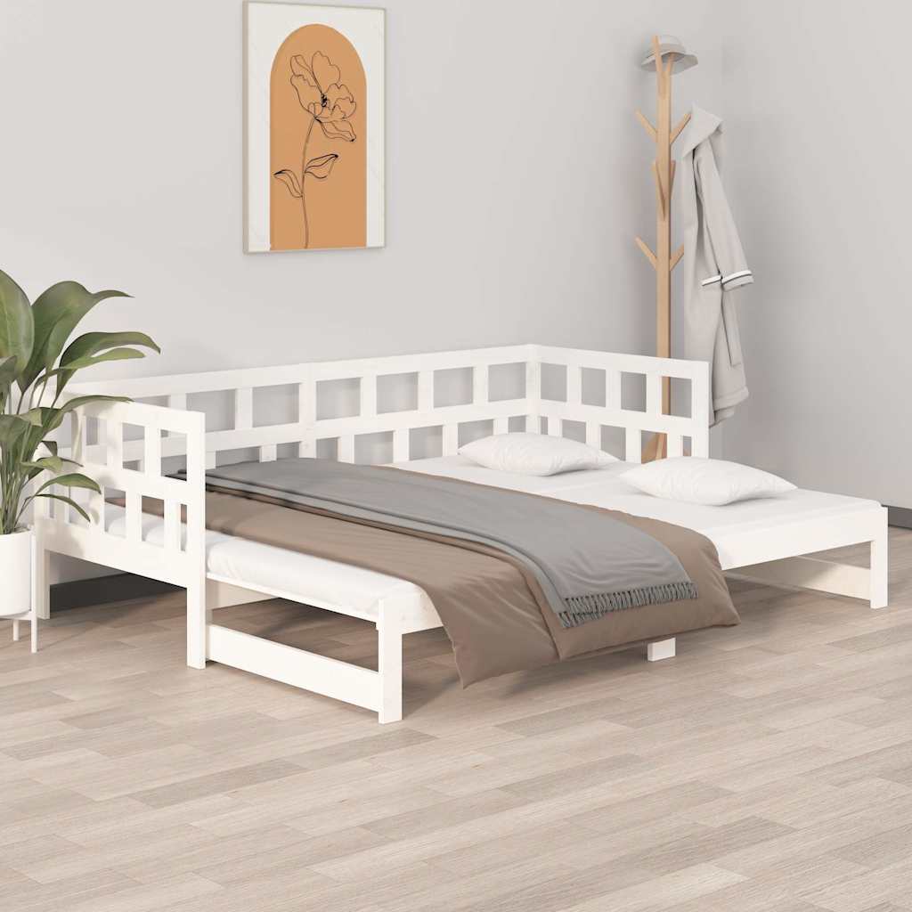 Tagesbett Ausziehbar Weiß Massivholz Kiefer 2x(80x200) cm