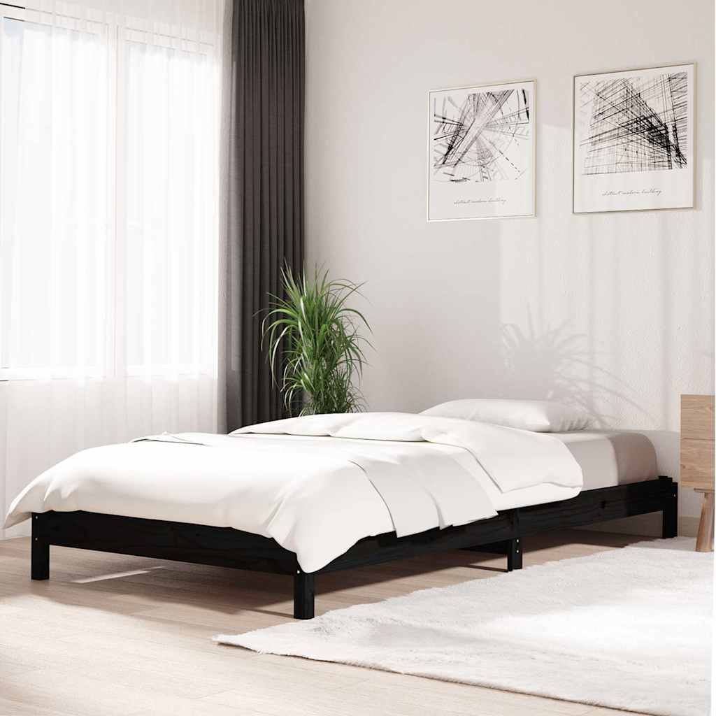 Stapelbett Schwarz 80x200 cm Massivholz Kiefer