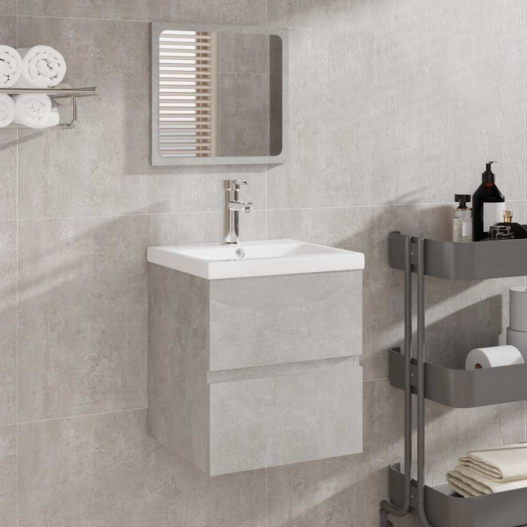 Badschrank mit Spiegel Betongrau Holzwerkstoff