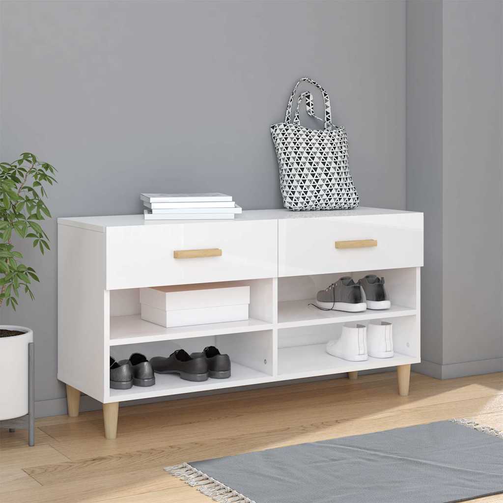 Schuhschrank Hochglanz-Weiß 102x35x55 cm Holzwerkstoff