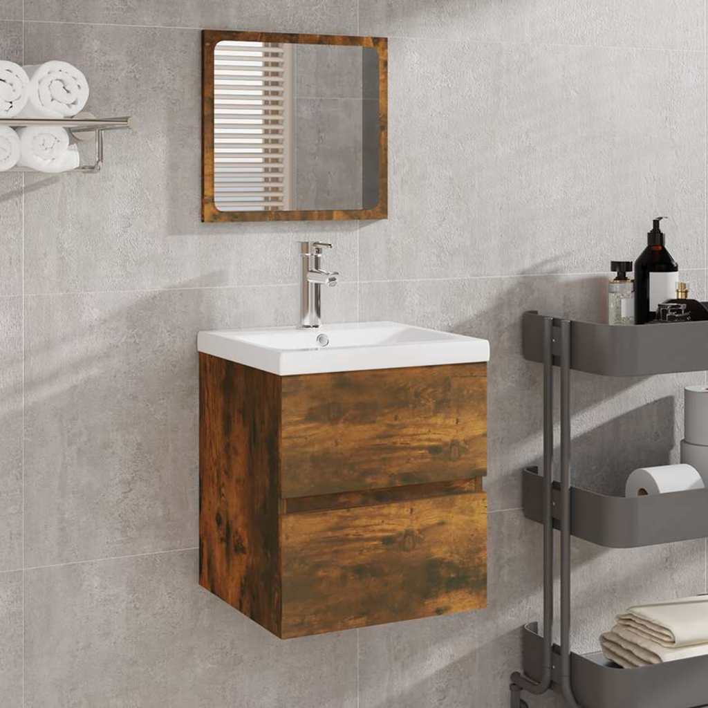 Badschrank mit Spiegel Räuchereiche Holzwerkstoff