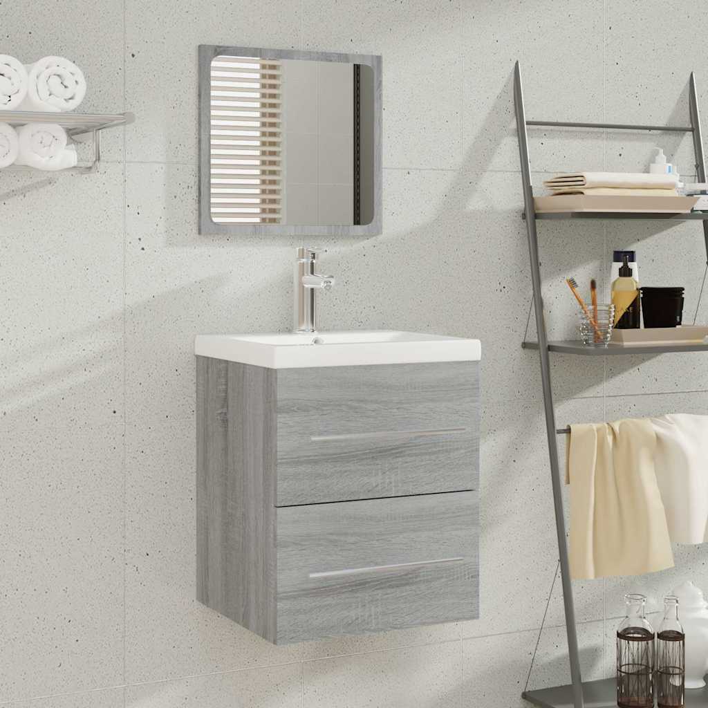 Waschbeckenschrank mit Einbaubecken Grau Sonoma Holzwerkstoff