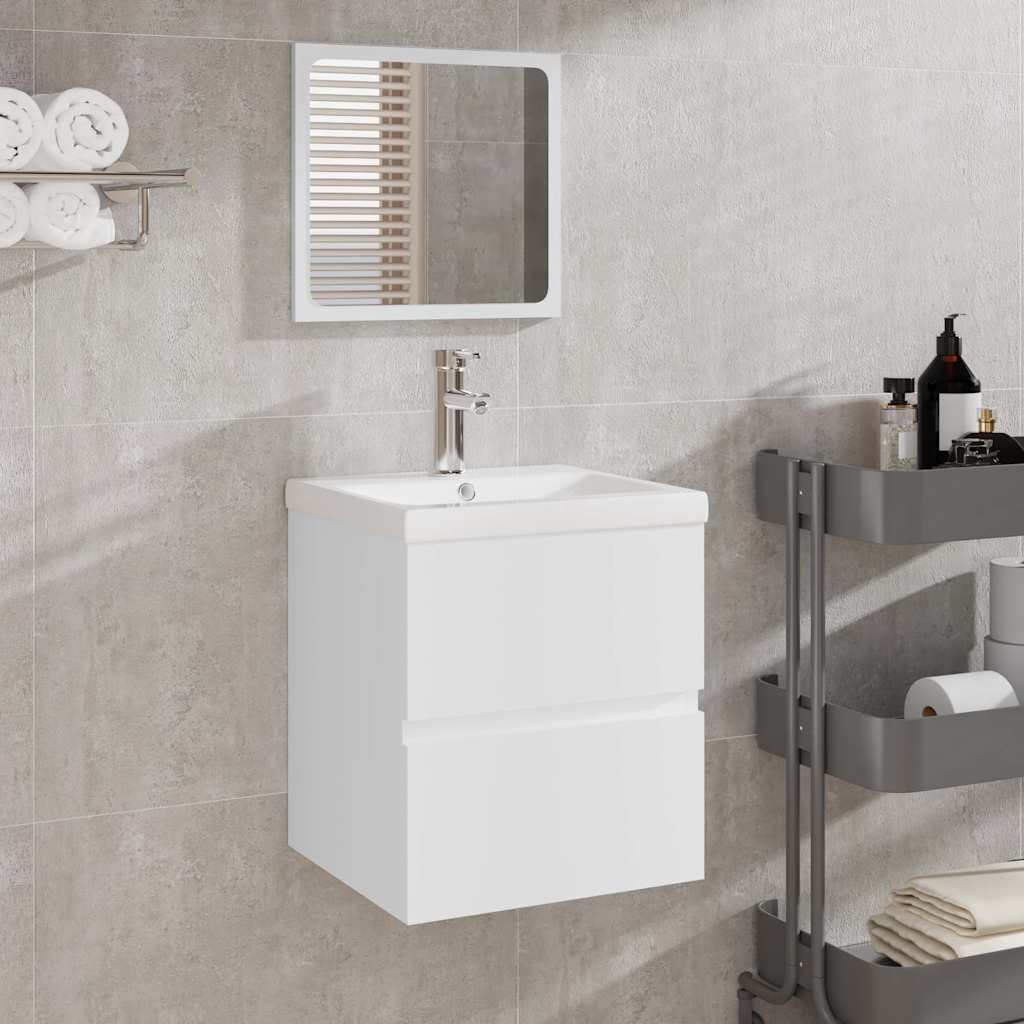 Waschbeckenunterschrank mit Waschbecken und Spiegel Weiß