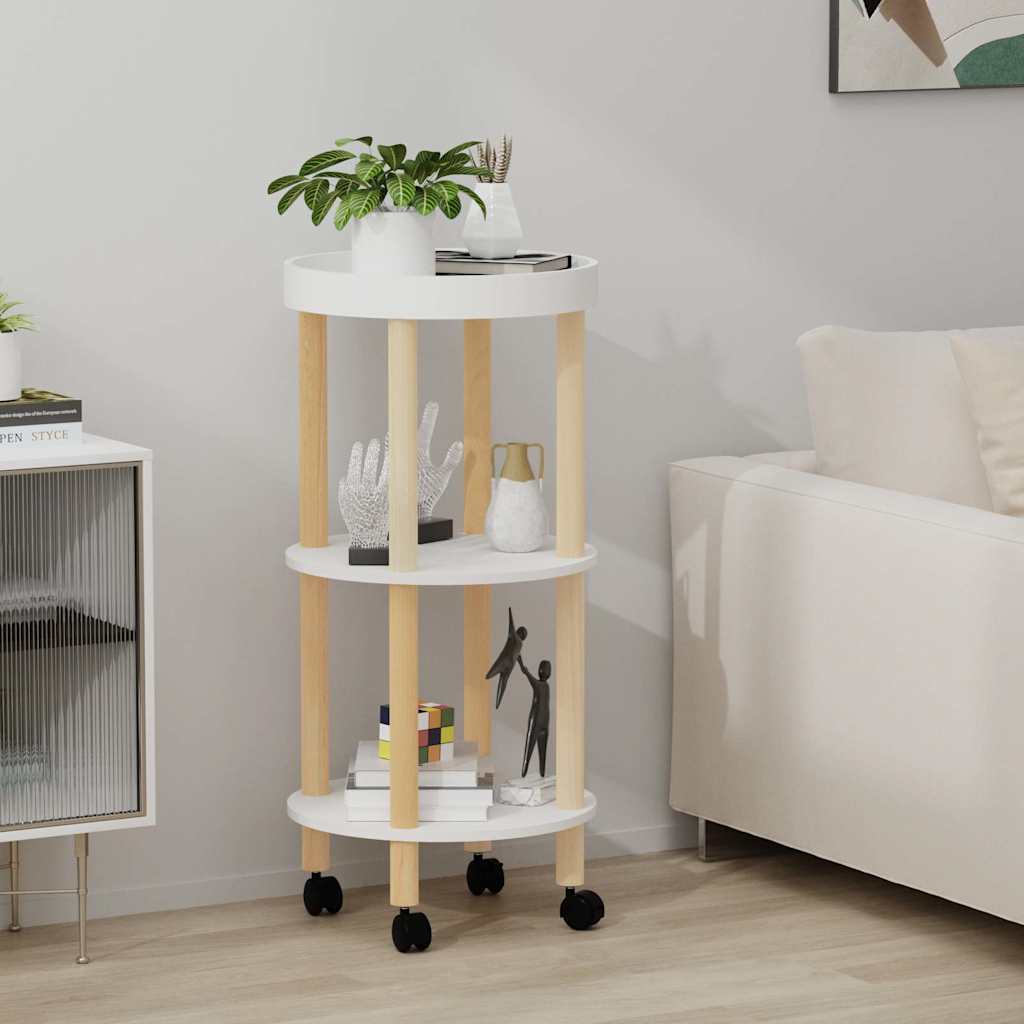 Servierwagen 3 Etagen Weiß 38x38x82cm Holzwerkstoff Kiefernholz