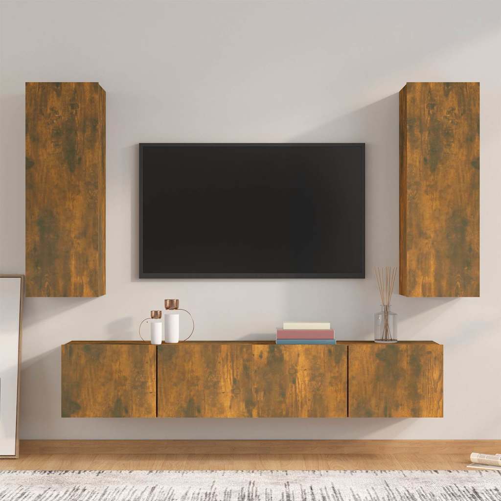 4-tlg. TV-Schrank-Set Räuchereiche Holzwerkstoff