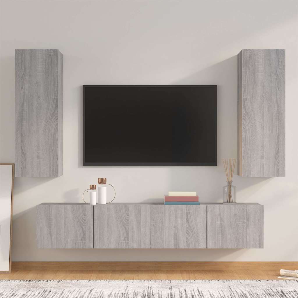 4-tlg. TV-Schrank-Set Grau Sonoma Holzwerkstoff