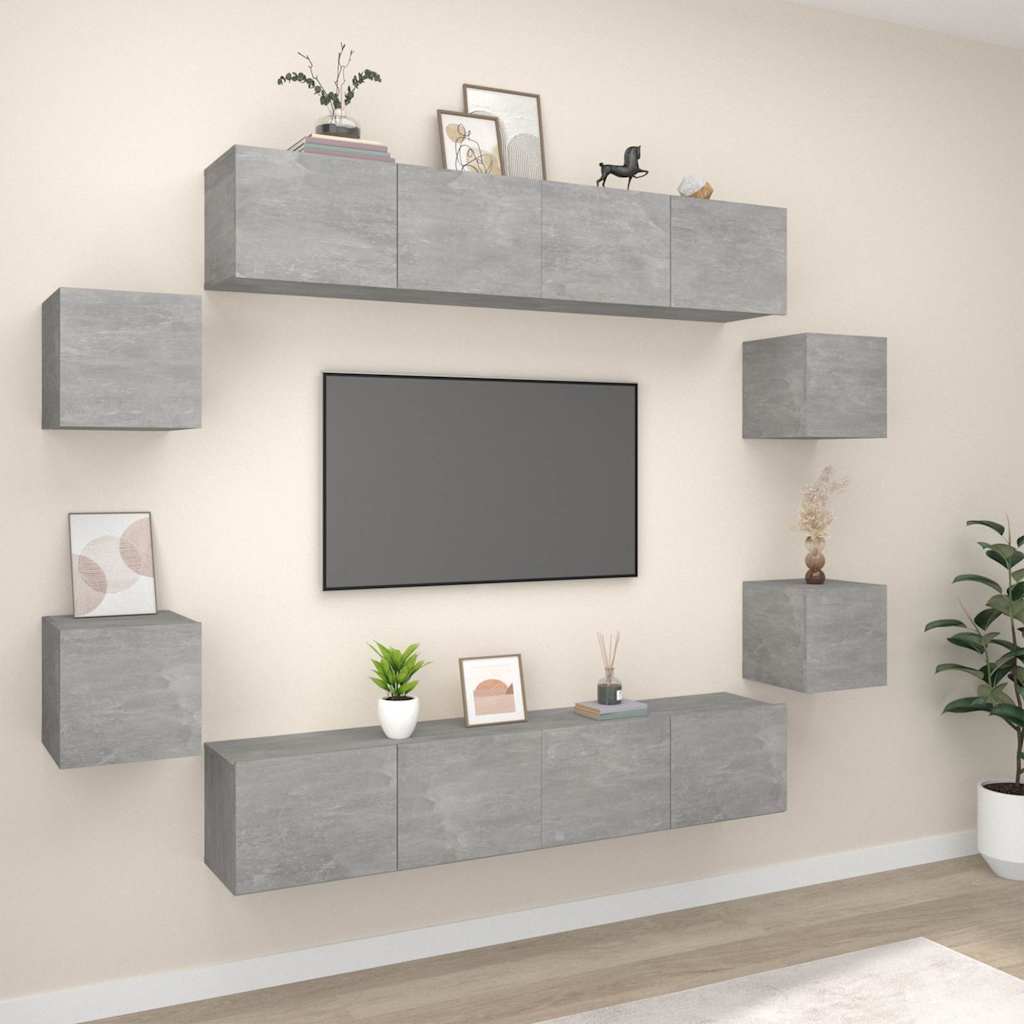 8-tlg. TV-Schrank-Set Betongrau Holzwerkstoff