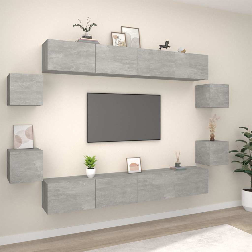 8-tlg. TV-Schrank-Set Betongrau Holzwerkstoff