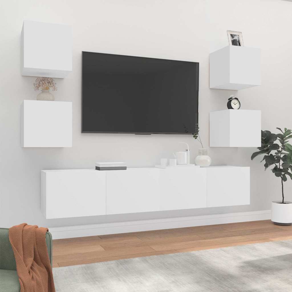 6-tlg. TV-Schrank-Set Weiß Holzwerkstoff
