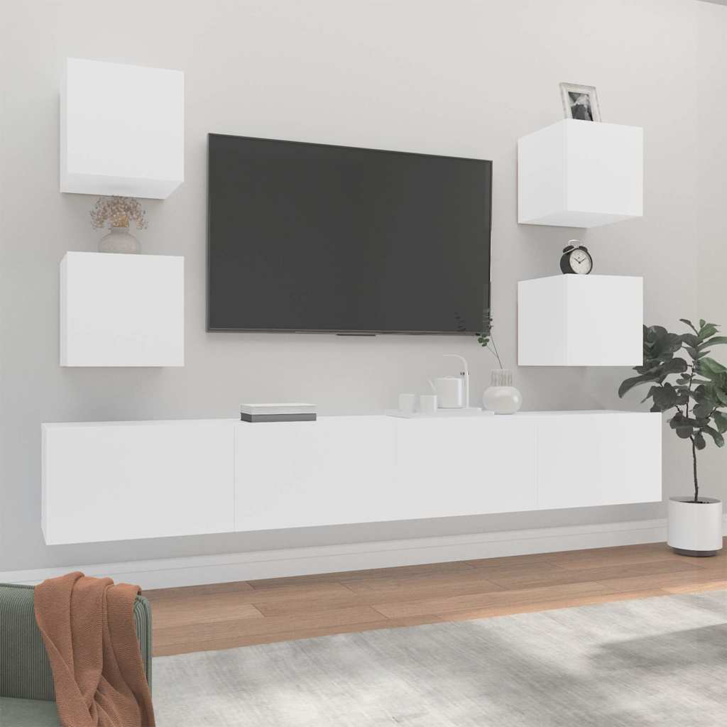 6-tlg. TV-Schrank-Set Weiß Holzwerkstoff
