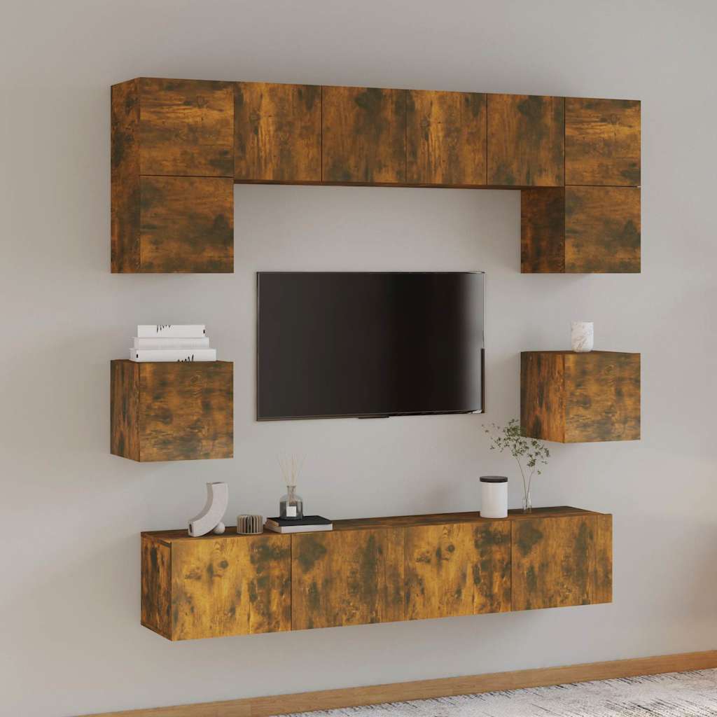 8-tlg. TV-Schrank-Set Räuchereiche Holzwerkstoff