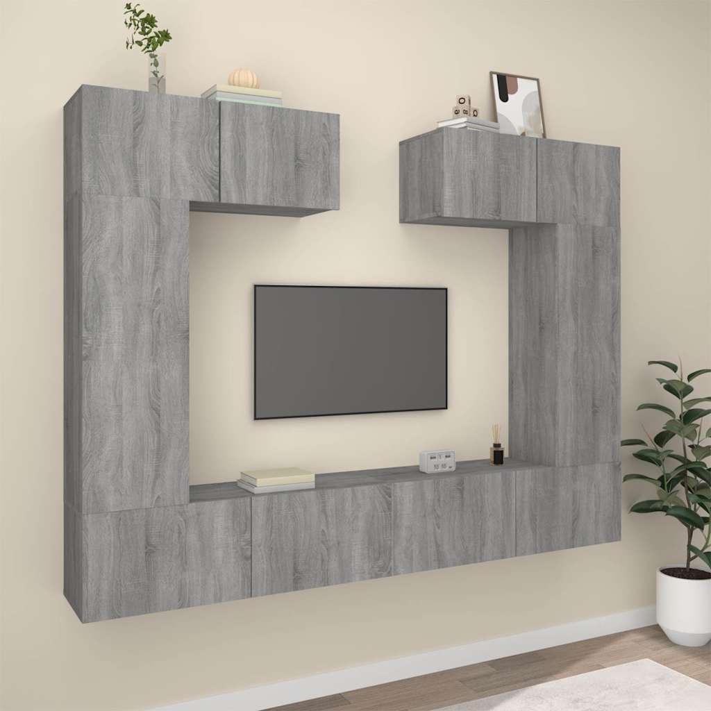 6-tlg. TV-Schrank-Set Grau Sonoma Holzwerkstoff