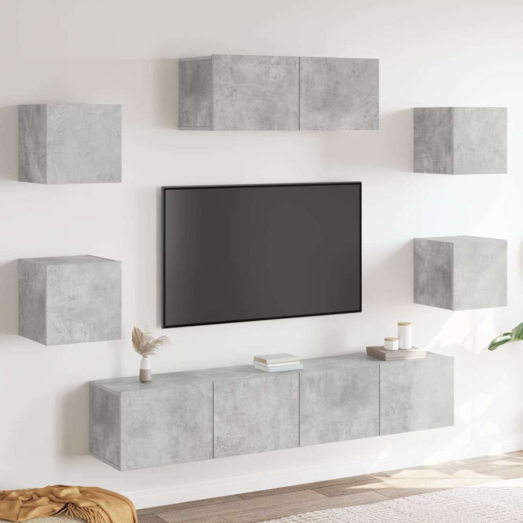 7-tlg. TV-Schrank-Set Betongrau Holzwerkstoff