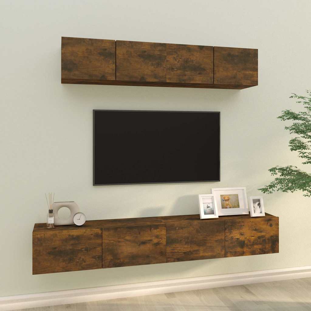 4-tlg. TV-Schrank-Set Räuchereiche Holzwerkstoff