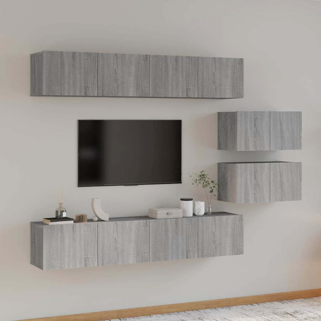 6-tlg. TV-Schrank-Set Grau Sonoma Holzwerkstoff
