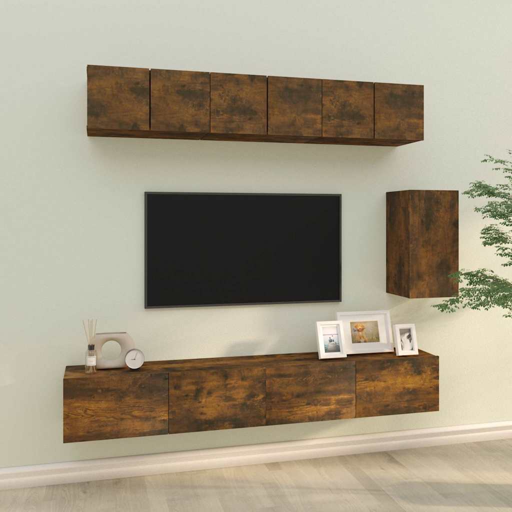 6-tlg. TV-Schrank-Set Räuchereiche Holzwerkstoff