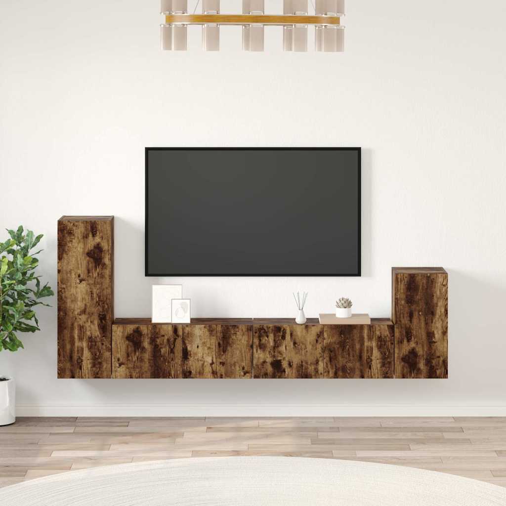 4-tlg. TV-Schrank-Set Räuchereiche Holzwerkstoff