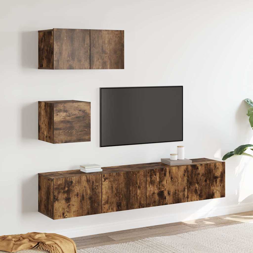 4-tlg. TV-Schrank-Set Räuchereiche Holzwerkstoff