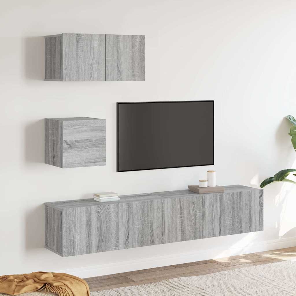 4-tlg. TV-Schrank-Set Grau Sonoma Holzwerkstoff