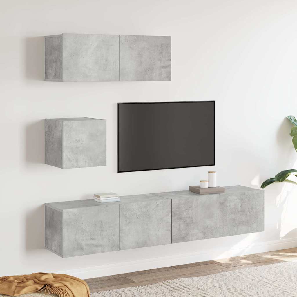 4-tlg. TV-Schrank-Set Betongrau Holzwerkstoff