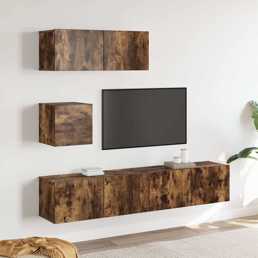 4-tlg. TV-Schrank-Set Räuchereiche Holzwerkstoff