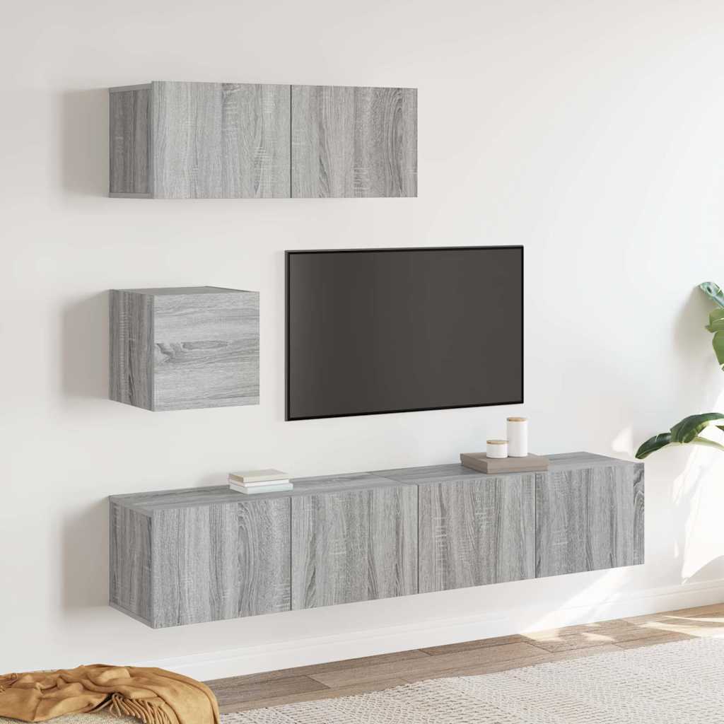 4-tlg. TV-Schrank-Set Grau Sonoma Holzwerkstoff