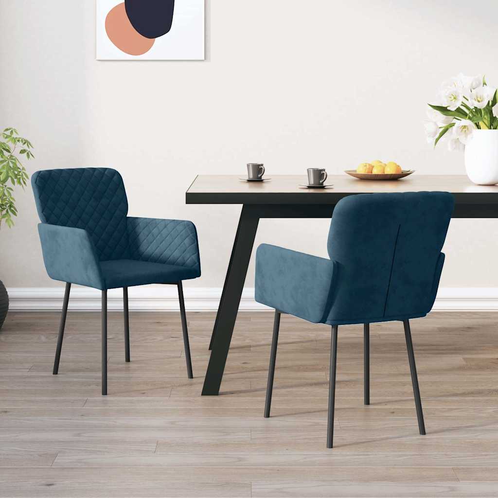 Esszimmerstühle 2 Stk. Blau Samt